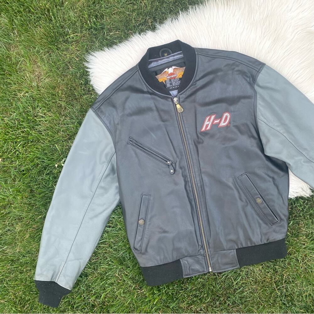 Harley Davidson black gray leather jacket medium
